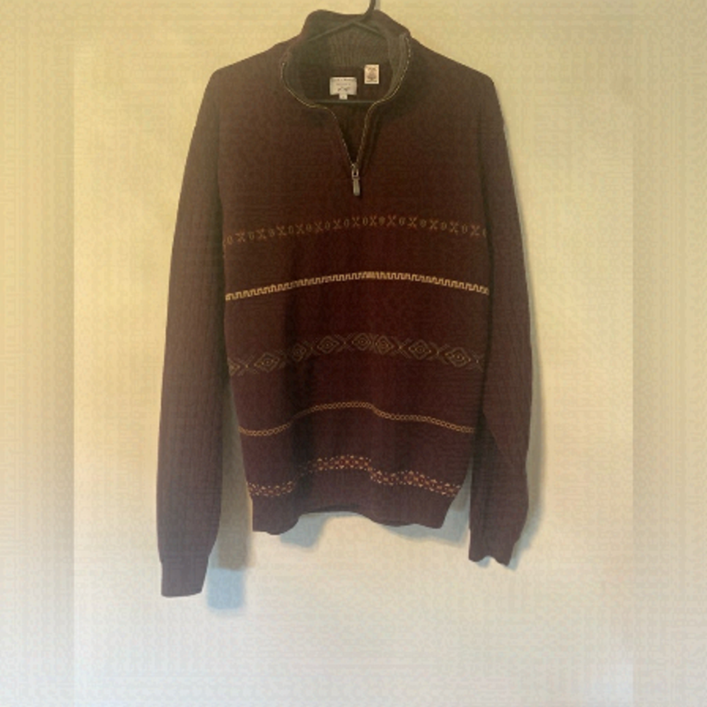 Alex Cannon Mens sweater large 1/4 Zip Burgundy Long Sleeve 100%cotton